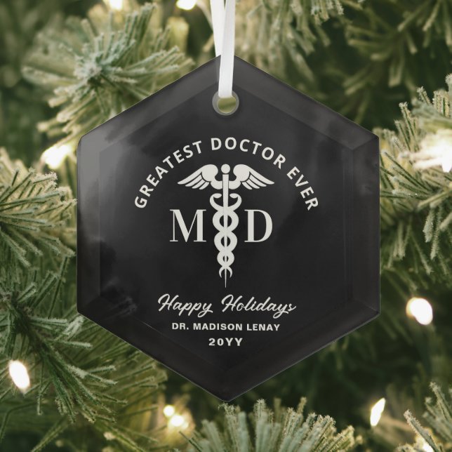 Elegant Medical Doctor Personalised Christmas Glass Tree Decoration (Insitu)