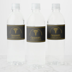 Elegant Medical School Graduation Party Black Gold Water Bottle Label