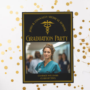 Elegant Medical School Graduation Photo Party Invitation