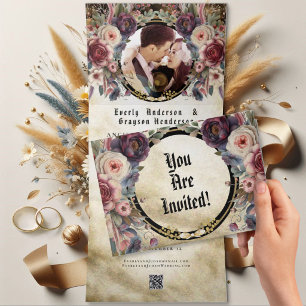 Elegant Medieval Rose Floral Wedding TriFold