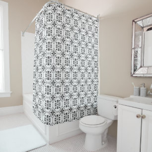 Elegant Mediterranean Black and White Pattern Shower Curtain