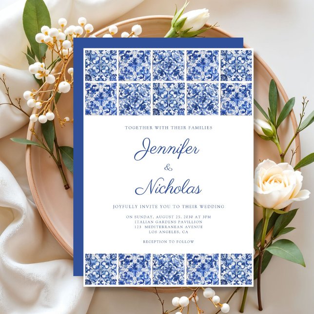 Elegant Mediterranean Blue Tiles Wedding Invitation (Elegant Mediterranean Blue Tiles Wedding Invitation)