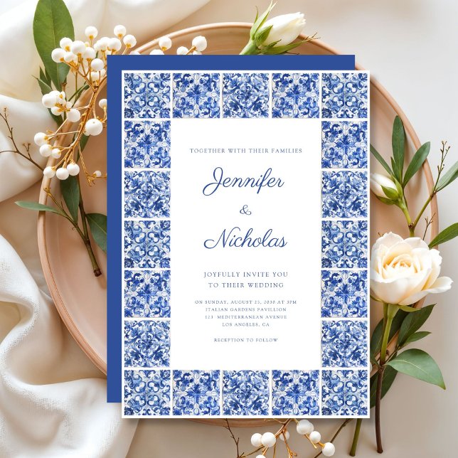 Elegant Mediterranean Blue Tiles Wedding Invitation (Elegant Mediterranean Blue Tiles Wedding Invitation)