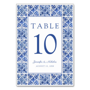 Elegant Mediterranean Blue Tiles Wedding Table Number