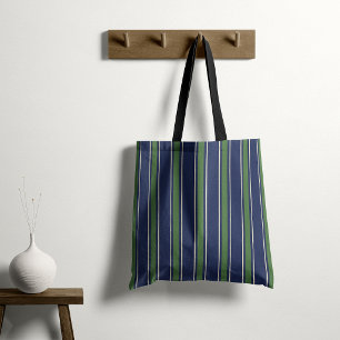 Elegant Mediterranean Cabana Stripe Navy Green Tote Bag