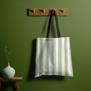 Elegant Mediterranean Cabana Stripe Soothing Olive Tote Bag