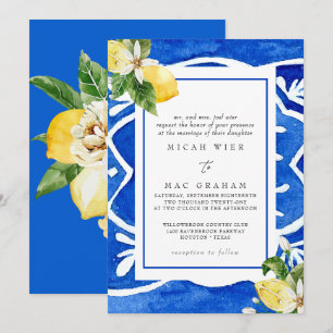 Elegant Mediterranean Floral & Lemon II Wedding Invitation