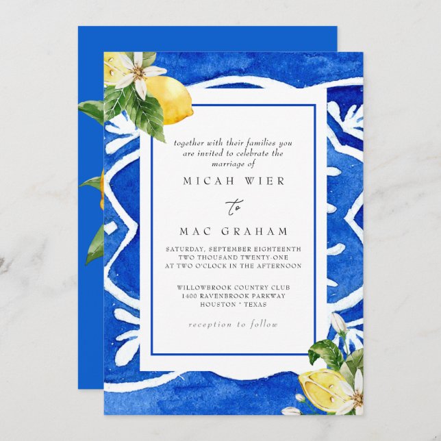 Elegant Mediterranean Floral No Parents Wedding In Invitation (Front/Back)