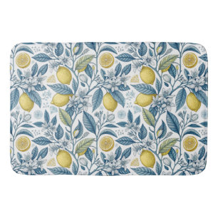 Elegant Mediterranean Lemon Botanical Navy Bath Mat