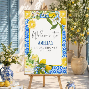 Elegant Mediterranean Lemon Bridal Shower Welcome Poster