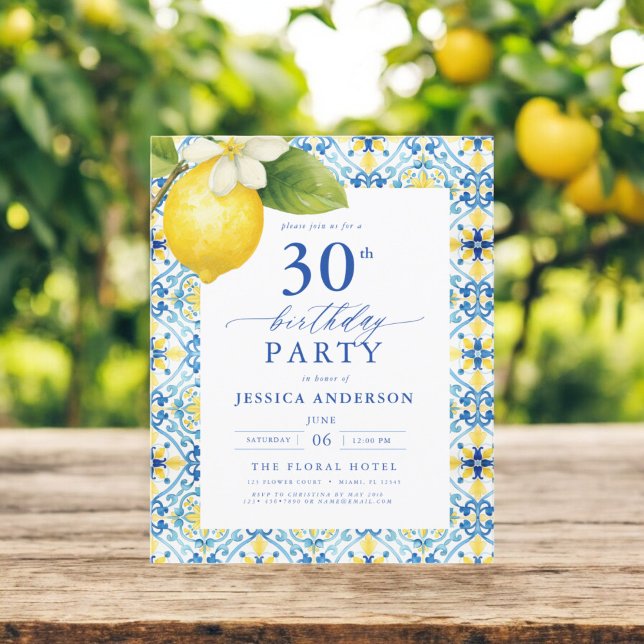 Elegant Mediterranean Lemon Floral 30th Birthday Flyer (Creator Uploaded)