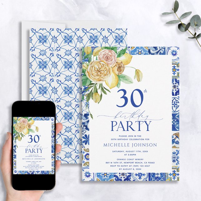 Elegant Mediterranean Lemon Floral 30th Birthday Invitation (Creator Uploaded)