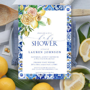 Elegant Mediterranean Lemon Floral Baby Shower Invitation