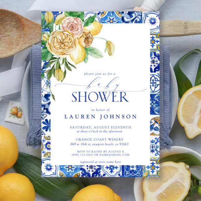 Elegant Mediterranean Lemon Floral Baby Shower Invitation (Baby Shower Invitation!)