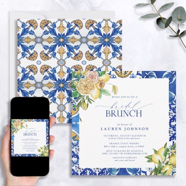 Elegant Mediterranean Lemon Floral Bridal Brunch Invitation (Creator Uploaded)