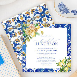 Elegant Mediterranean Lemon Floral Bridal Luncheon Invitation