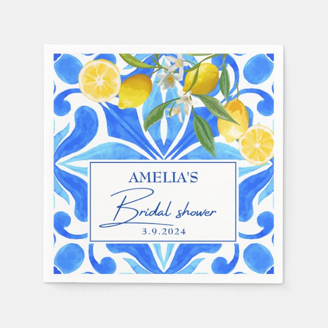 Elegant Mediterranean Lemon Floral Bridal Shower  Napkin (Front)