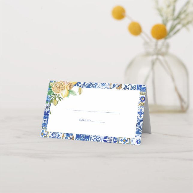 Elegant Mediterranean Lemon Floral Bridal Shower Place Card (Front)