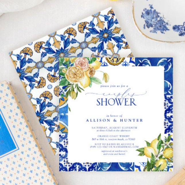 Elegant Mediterranean Lemon Floral Couples Shower Invitation (Creator Uploaded)