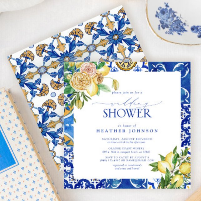 Elegant Mediterranean Lemon Floral Wedding Shower Invitation (Creator Uploaded)