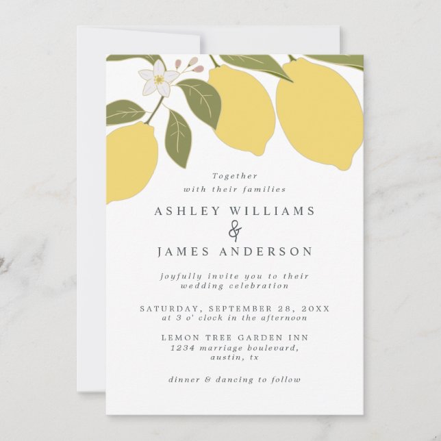 Elegant Mediterranean Lemon Theme  Invitation (Front)