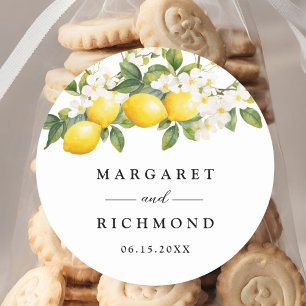 Elegant Mediterranean Lemon Wedding  Classic Round Sticker