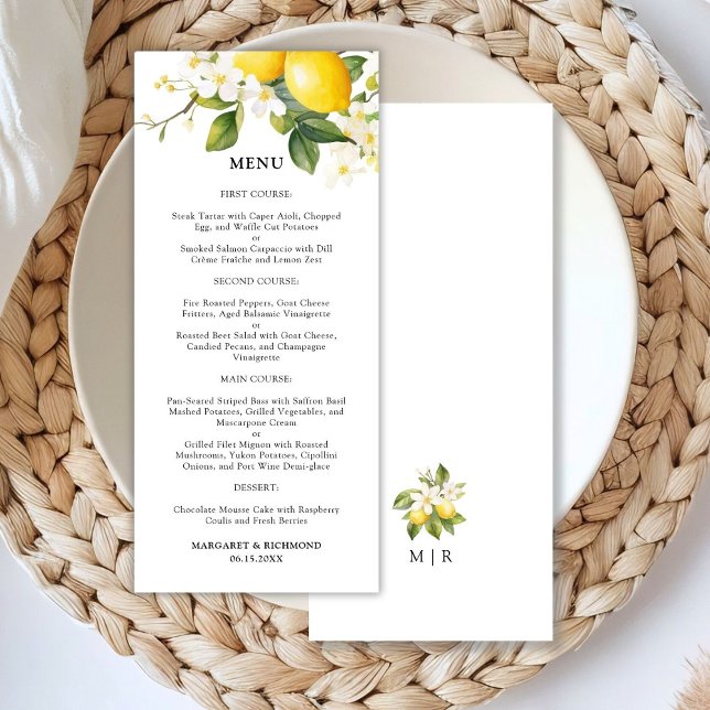 Elegant Mediterranean Lemon Wedding Menu (Creator Uploaded)