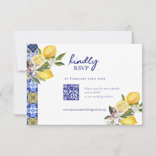 Elegant Mediterranean Lemon Wedding QR code RSVP Card