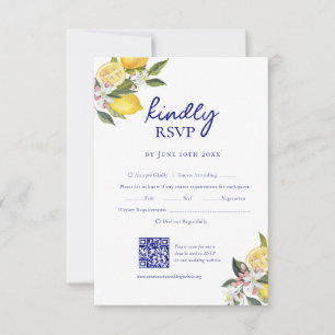 Elegant Mediterranean Lemon Wedding QR code RSVP Card