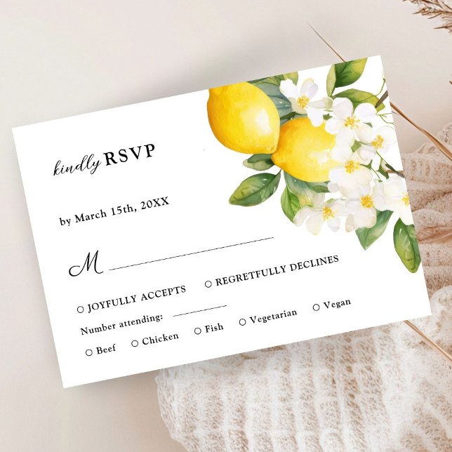 Elegant Mediterranean Lemon Wedding RSVP Card (Creator Uploaded)