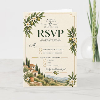 Elegant Mediterranean Olive Branch Wedding RSVP Ca Invitation