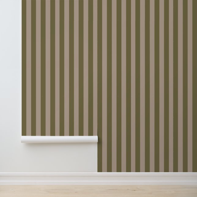 Elegant Mediterranean Olive Green Beige Stripes Wallpaper (Application)