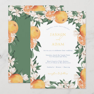 Elegant Mediterranean Orange Citrus Floral Wedding Invitation