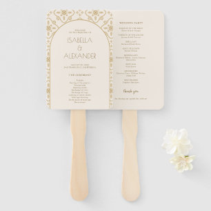 Elegant Mediterranean Tile Arch Wedding Program Hand Fan
