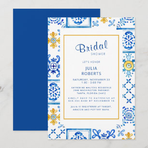 Elegant Mediterranean Tile Cobalt Bridal Shower In Invitation
