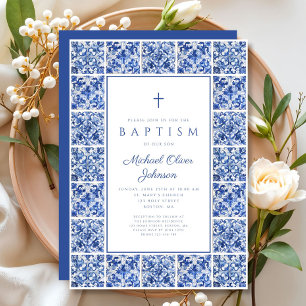 Elegant Mediterranean Tiles Boy Baptism  Invitation