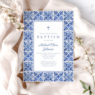 Elegant Mediterranean Tiles Boy Baptism  Invitation