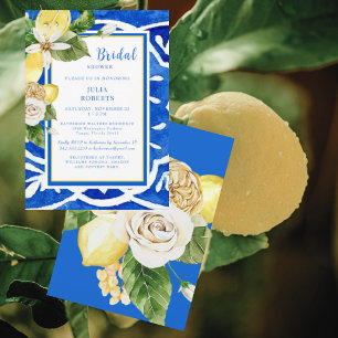 Elegant Mediterranean Tropical Floral Cobalt Blue Invitation