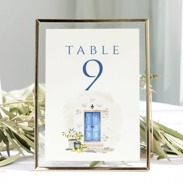 Elegant Mediterranean Watercolor Wedding Table Number (Creator Uploaded)