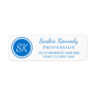 Elegant Medium Blue Monogram Return Address