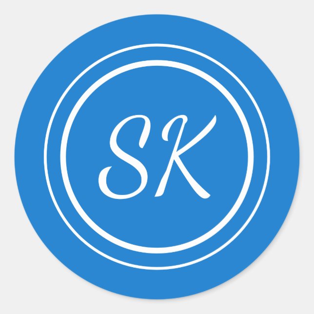 Elegant Medium Blue Professional Monogram Business Classic Round Sticker (Front)