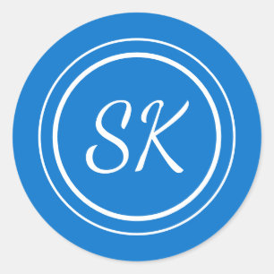Elegant Medium Blue Professional Monogram Business Classic Round Sticker