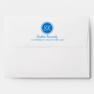 Elegant Medium Blue Professional Monogram Business Envelope