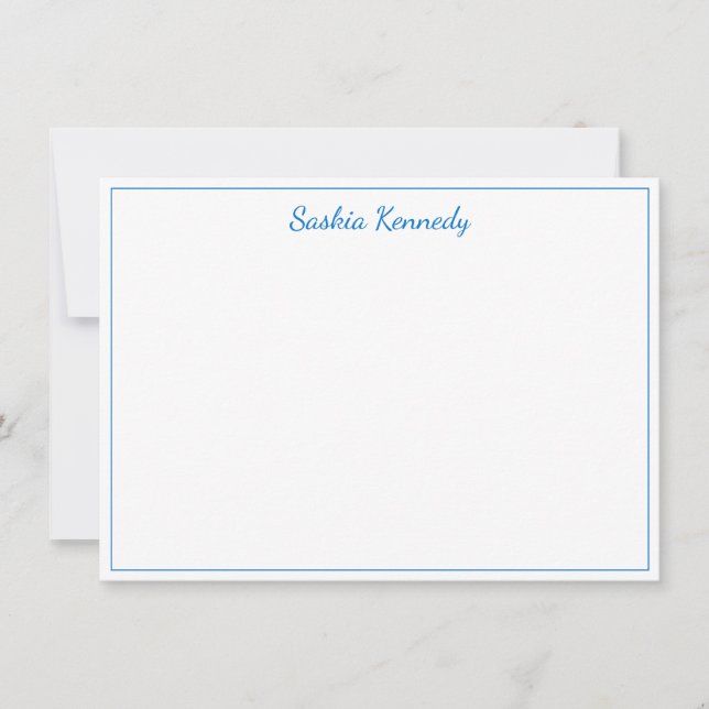 Elegant Medium Blue Script Border Personalised Card (Front)