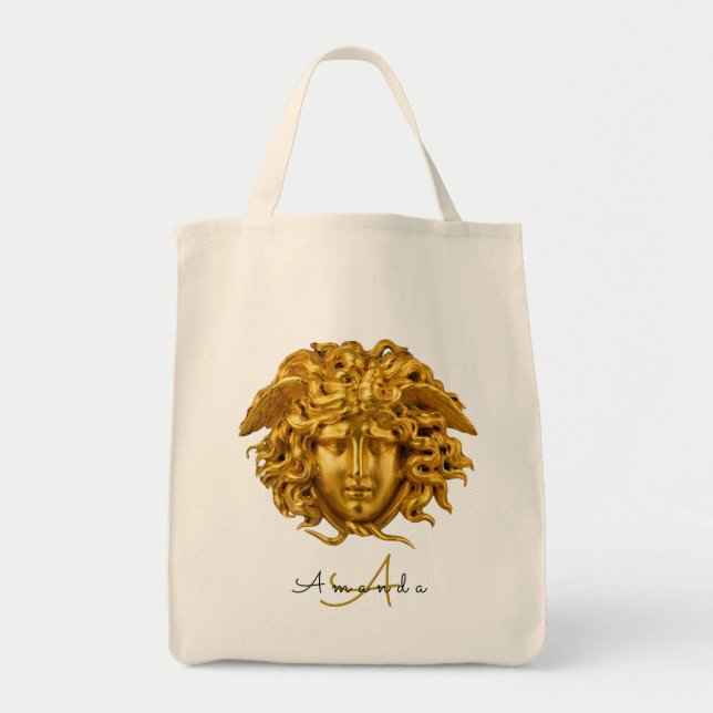 Elegant Medusa Script Haute Couture Chic Black Tote Bag (Front)