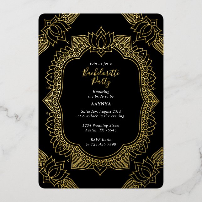 Elegant Mehndi Bachelorette Party Gold (Front)