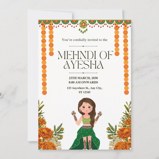 Elegant Mehndi Ceremony Invitation Card  (Front)