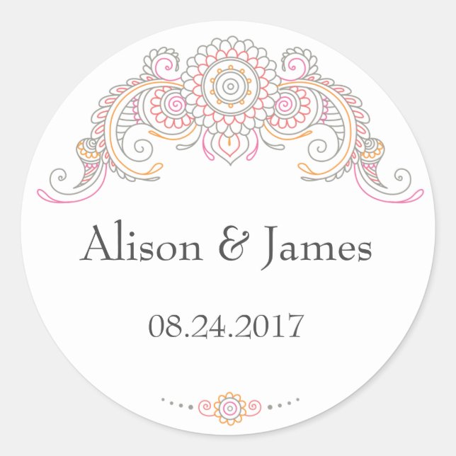 Elegant Mehndi design round stickers (Front)