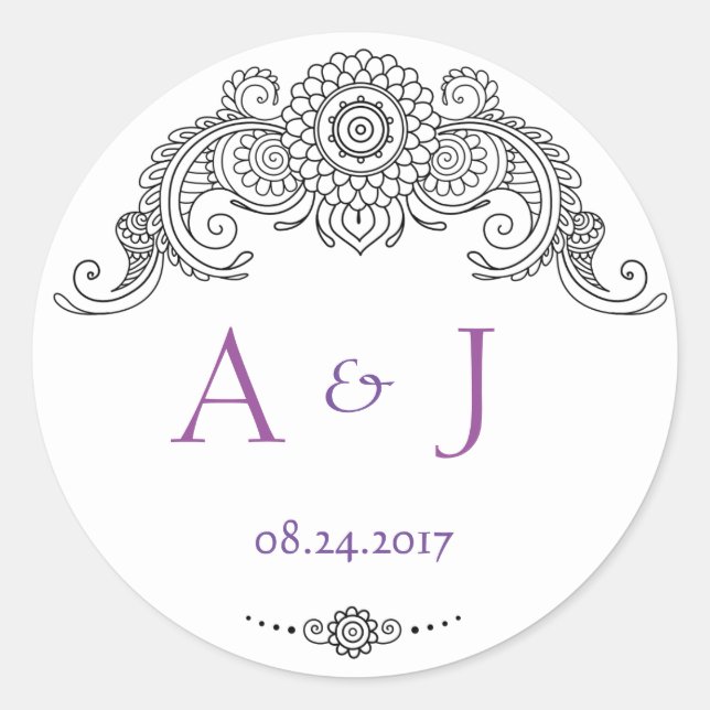 Elegant Mehndi design round stickers-black Classic Round Sticker (Front)