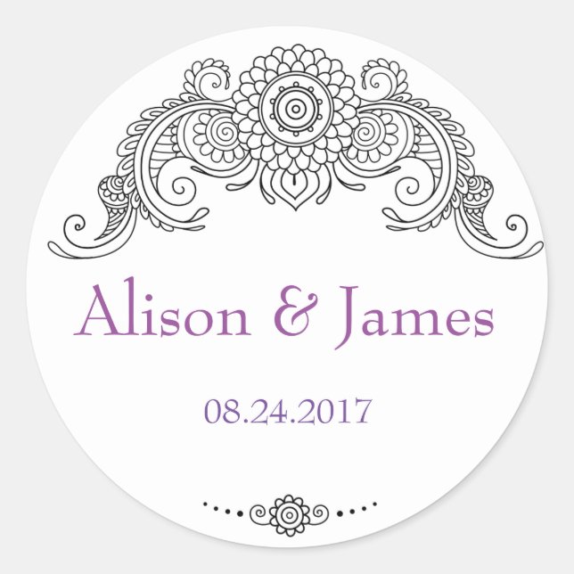Elegant Mehndi design round stickers-black Classic Round Sticker (Front)